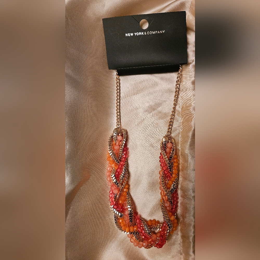 New York & Company Vibrant Orange and Pink Beaded Necklace
